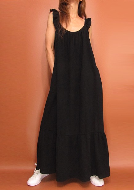 Dress168 Ruffle Strap Gauze Sleeveless Dress/Black