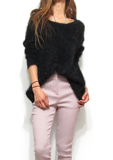 Knit193 Mohair Mix Fuzzy Sweater/Black
