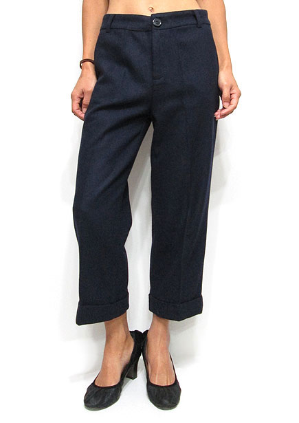 Pants157 Roll-Over Cropped Wide Pants/Navy