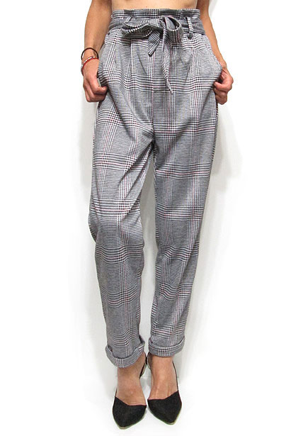 Pants227 Plaid Easy Tapered Pants/Grey