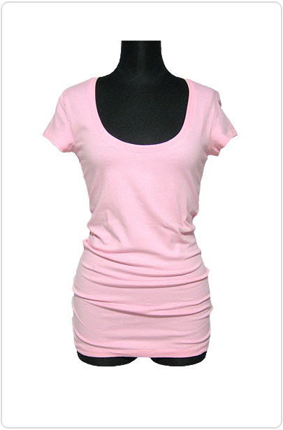 Tops129 Basic Scoop Neck S/S T-Shirt/Pink