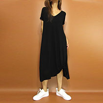 Dress169 V-Neck Mid-Length Solid Jersey Dress/Black