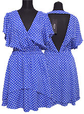Dress072 Open-Back Polka Dot Dress/Blue