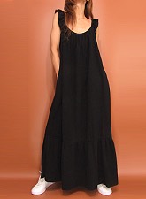 Dress168 Ruffle Strap Gauze Sleeveless Dress/Black