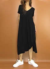Dress169 V-Neck Mid-Length Solid Jersey Dress/Black
