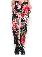 Pants236 Cotton Drawstring Joggers/Floral Black