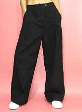 Pants258 Assymetric Waist Tucked Wide Pants/Black