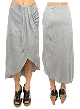Skirt029 Ruched Assymetric Skirt/Heather Grey