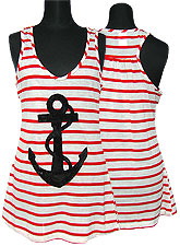 Tops224 Border Tank w/ Anchor Sequins/Red
