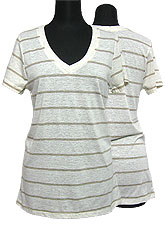 Tops306 Striped V-Neck S/S T-Shirt/Taupe