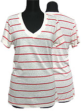 Tops308 Striped V-Neck S/S T-Shirt/Red