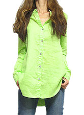 Tops390 Ramie Shirt w/ Shoulder Trim/Green