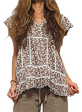 Tops444 Embroidery Trim Floral Blouse/Taupe