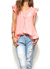 Tops712 Frill Sleeve V-Cut Blouse/Coral