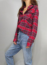 Tops806 Brushed Cotton Plaid Shirt/Red