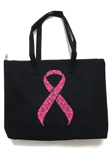 Bag136 Pink Ribbon Tote Bag/Black