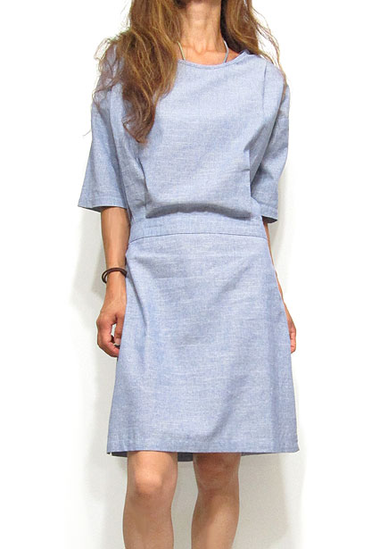 Dress119 Half Tucked Cotton Dress/Blue