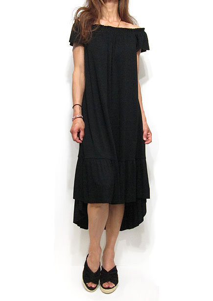 Dress130 Frilly Cap Sleeve Hi-Low Dress/Black