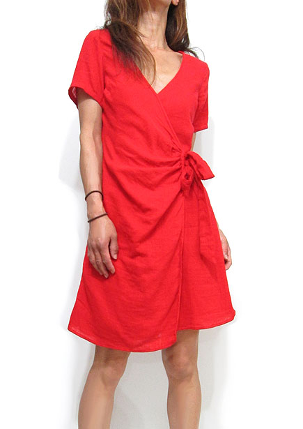 Dress144 Crossover Cotton Dress/Red