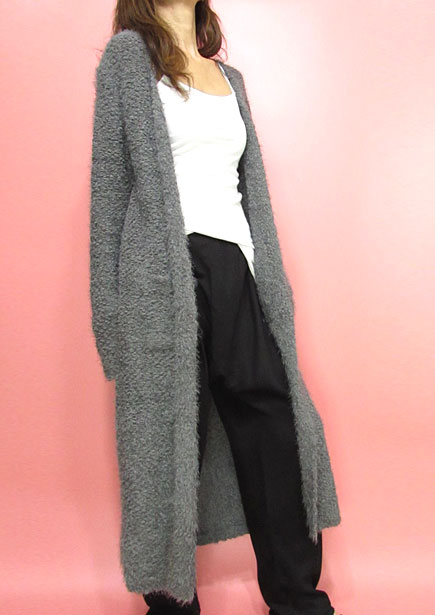 Knit230 Super Soft Maxi Long Open Cardigan/Grey