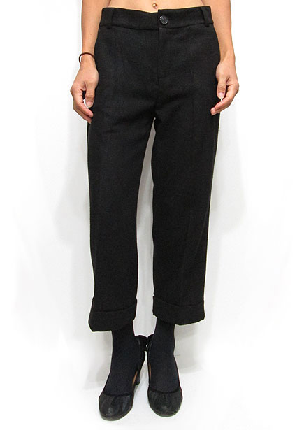 Pants158 Roll-Over Cropped Wide Pants/Black