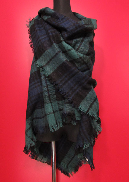 Scarf155 Plaid Blanket Stole/Green Mix