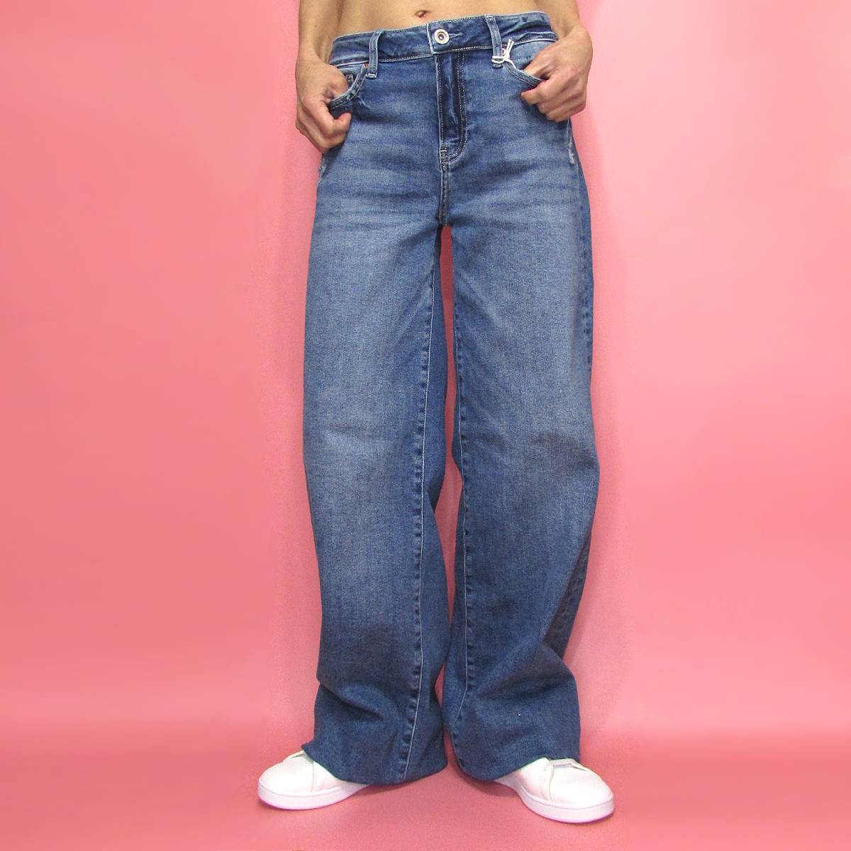 Denim084 High Rise Relaxed Wide Jeans/Medium Wash Denim