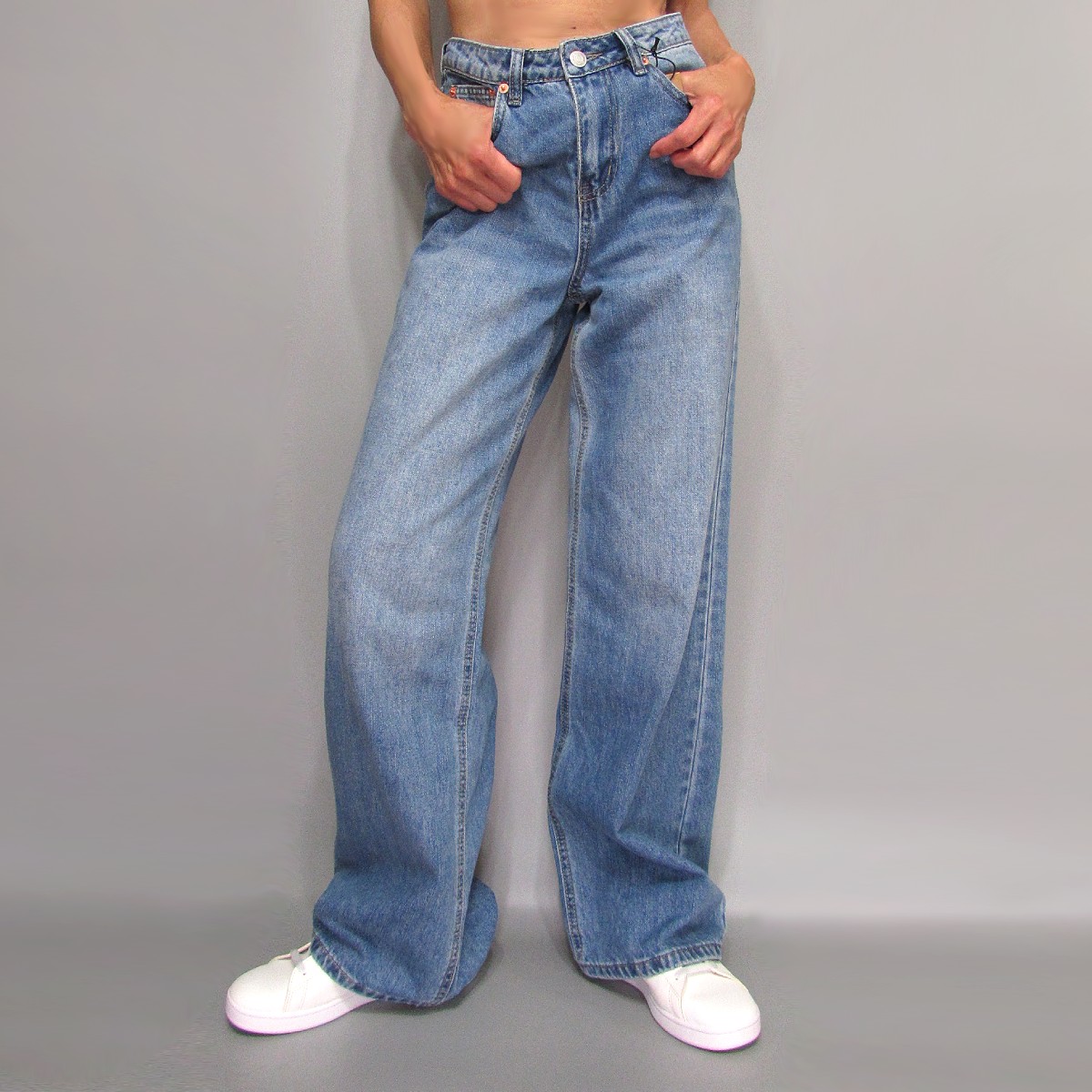 Denim085 High Rise Wide Leg Denim Jeans/Medium Wash