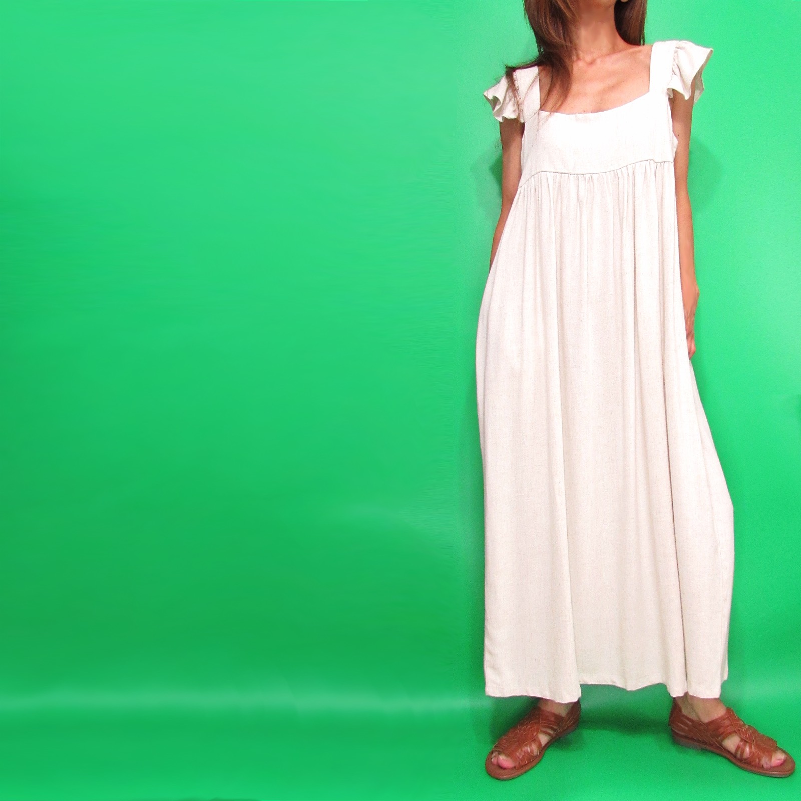 Dress170 Ruffle Sleeve Long Dress/Natural