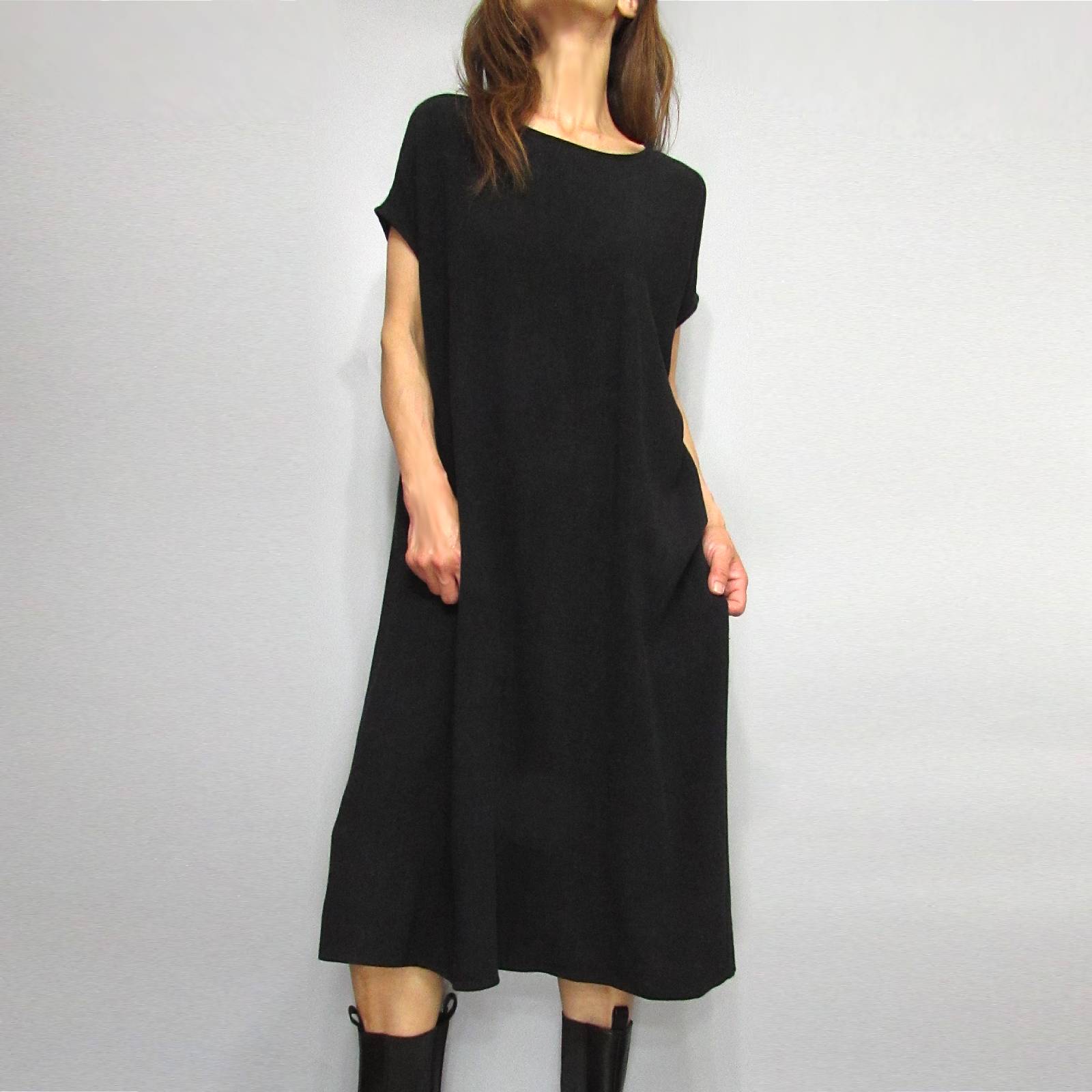 Dress179 Linen Mix Oversized Midi Dress/Black