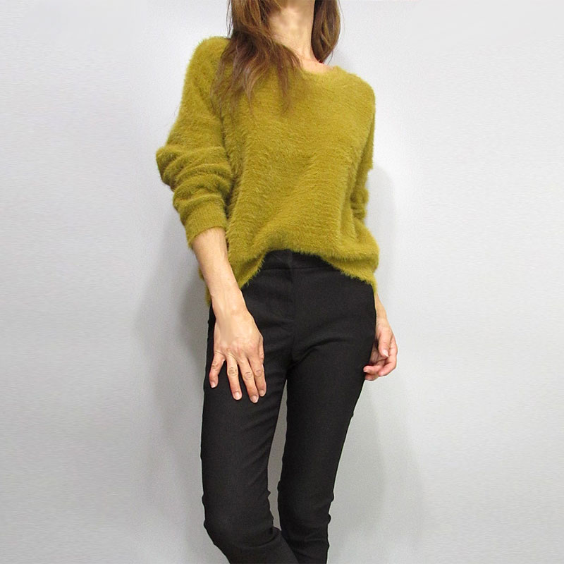 Knit215 Round Neck Fuzzy Sweater/Mustard
