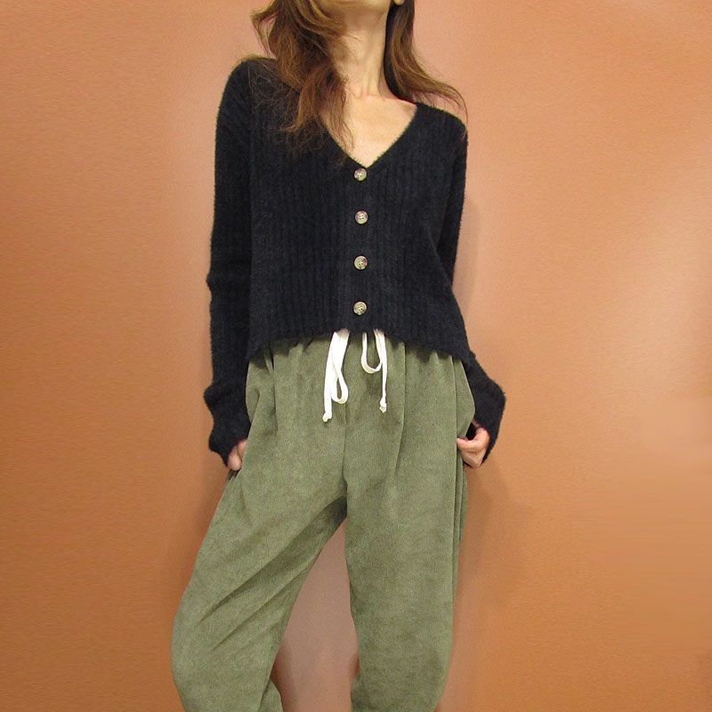 Knit238 Ultra Soft Fuzzy Rib Knitted Cardigan/Black