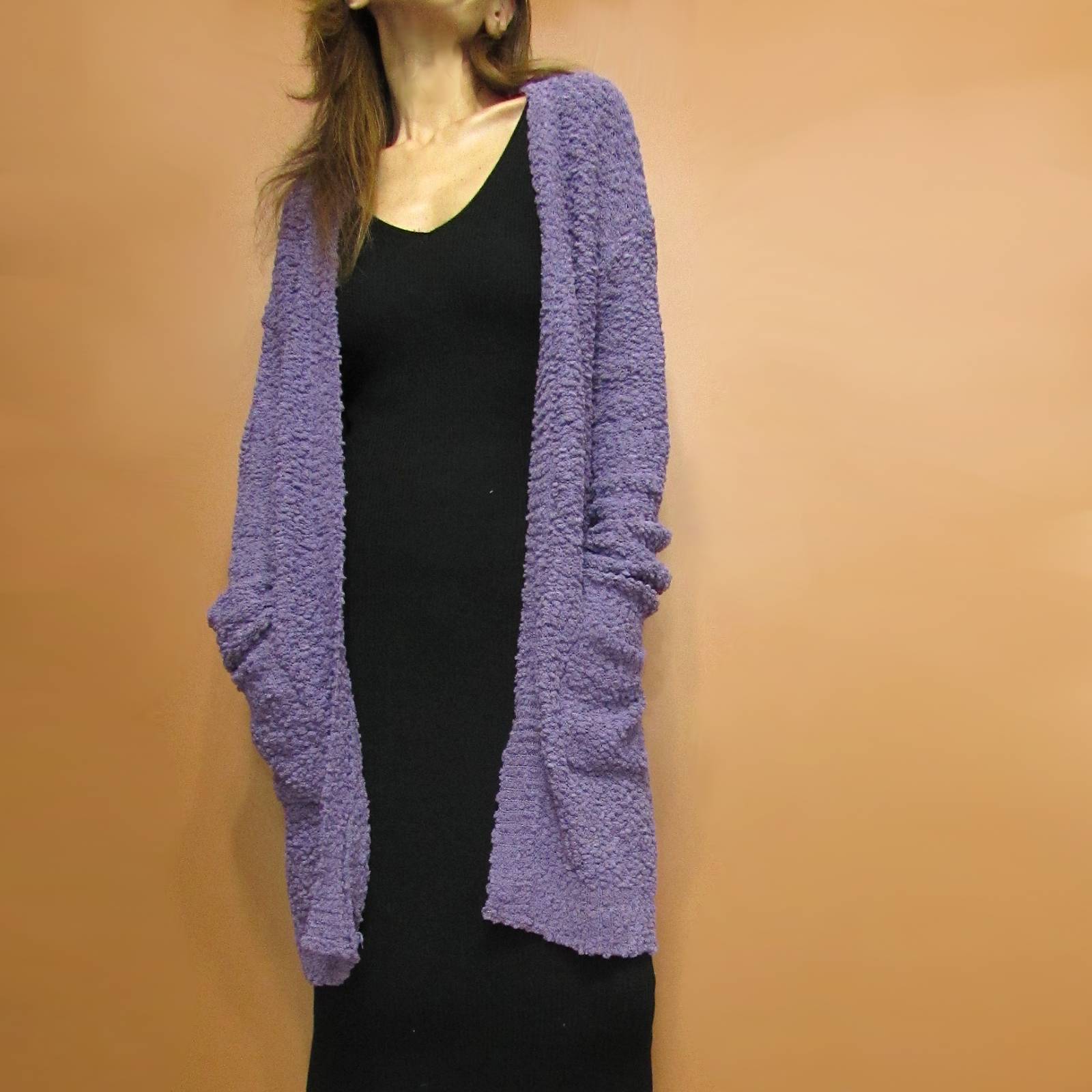 Knit265 Popcorn Open Knit Cardigan/Purple