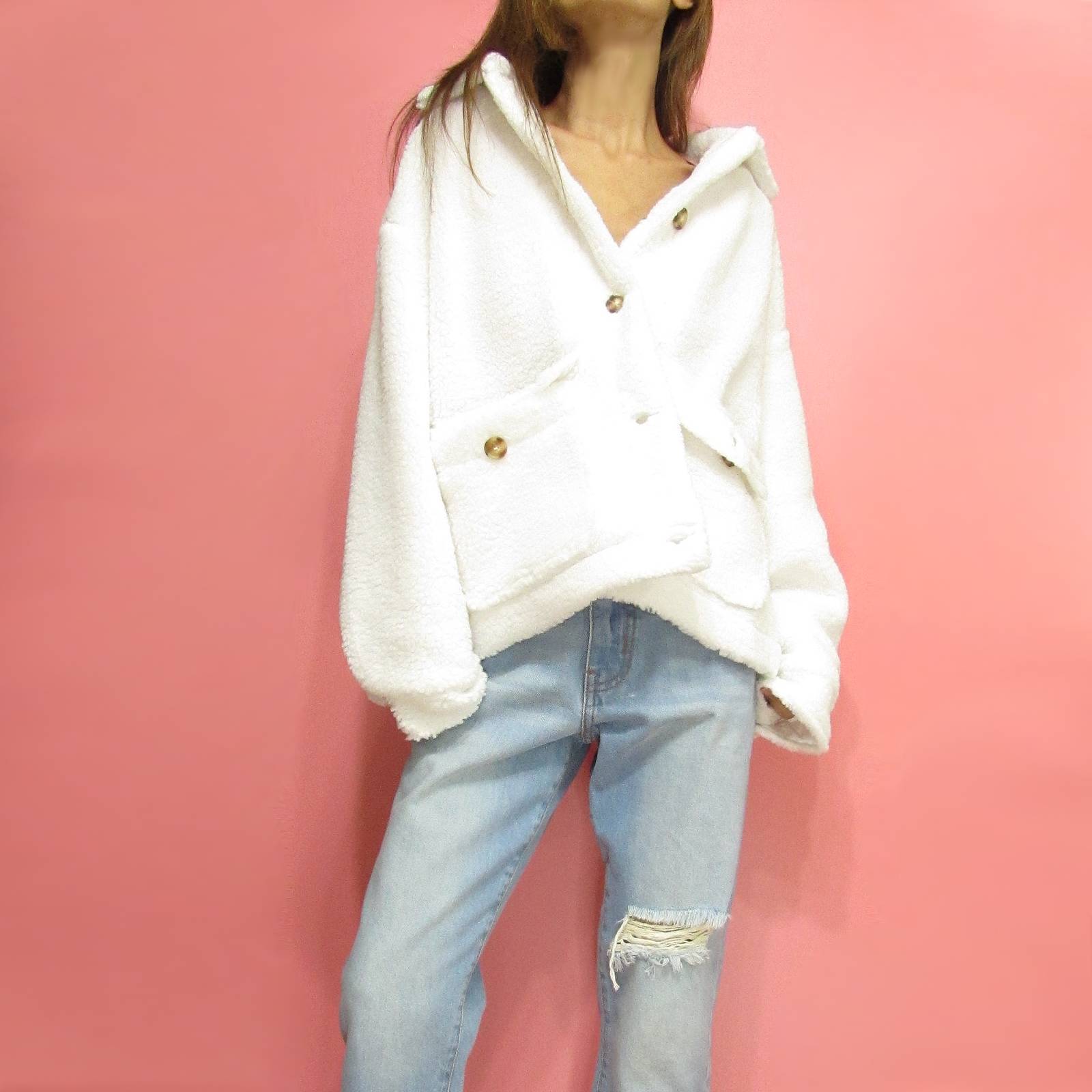 Outer107 Faux Oversize Button Down Shacket/Ivory