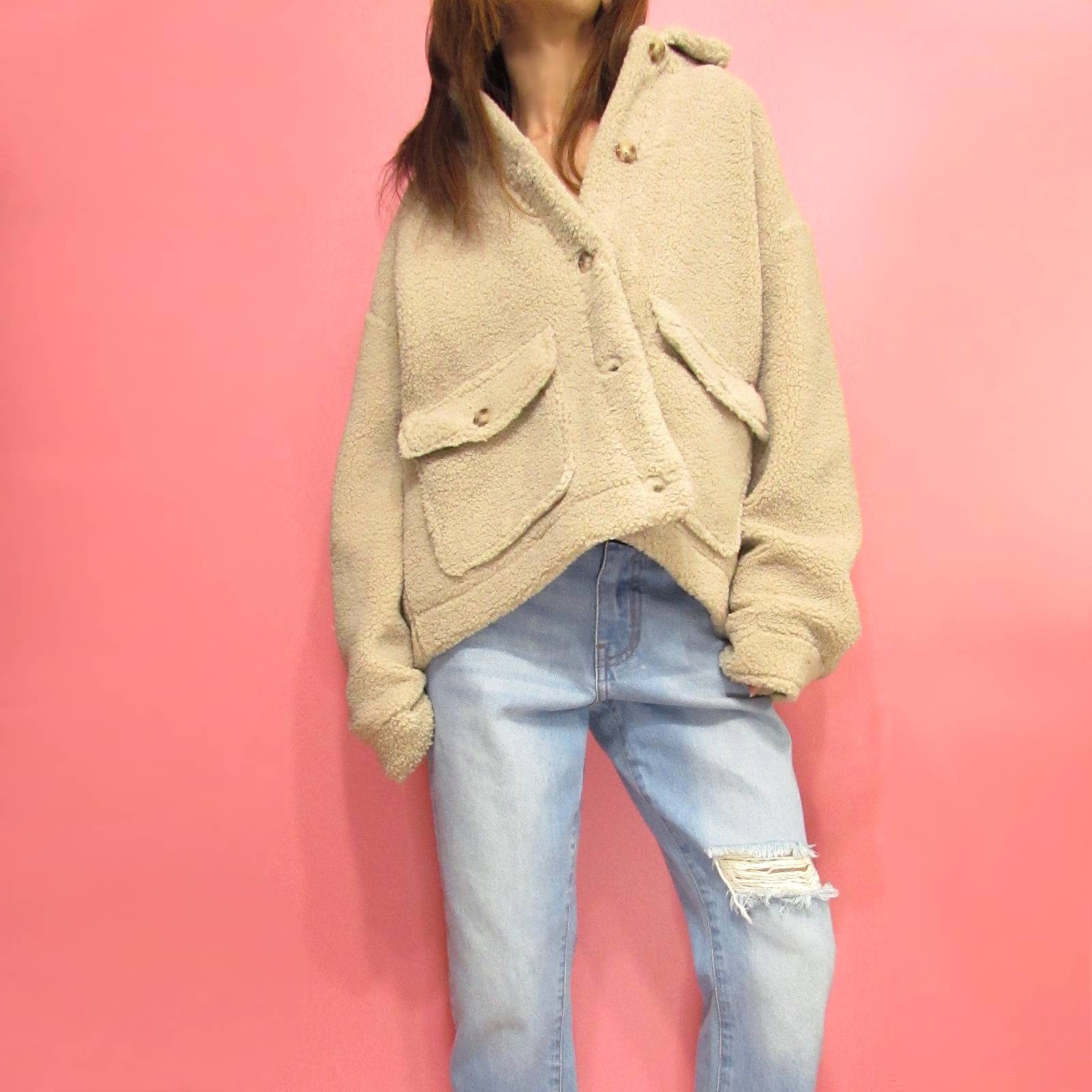 Outer108 Faux Oversize Button Down Shacket/Taupe
