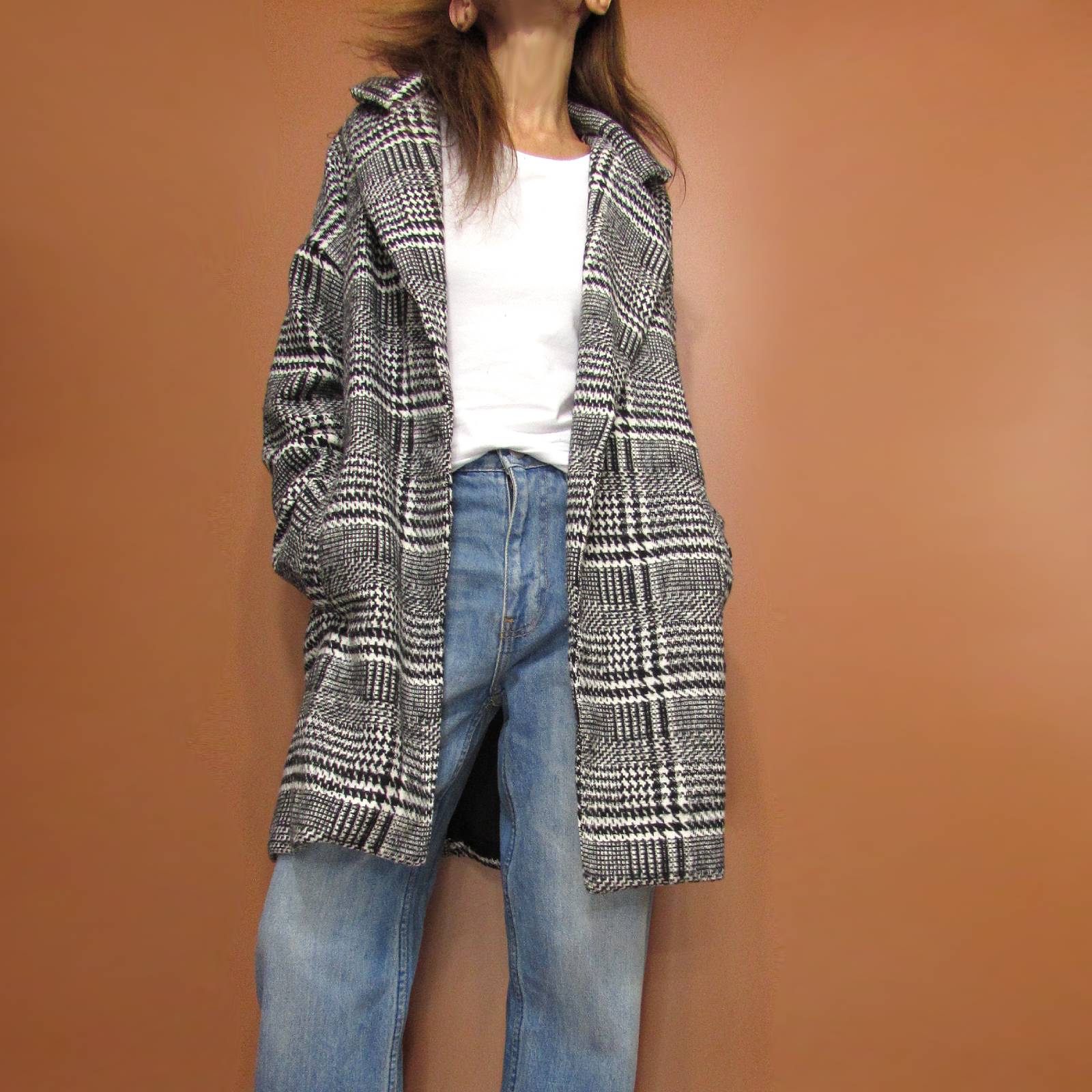 Outer118 Plaid Oversized Coat/Black