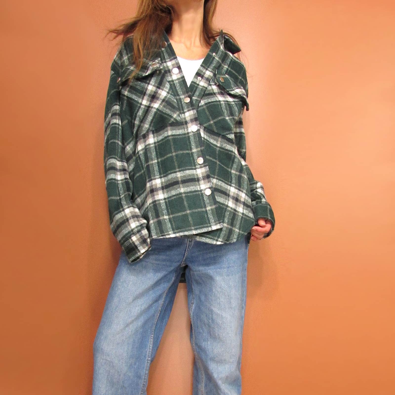 Outer121 Checkered Flannel Shirt Jacket/Teal Green