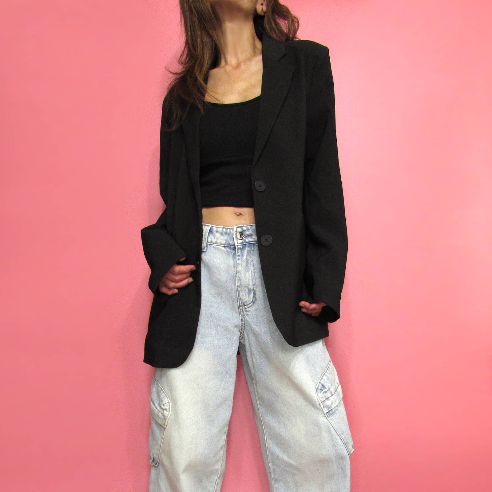 Outer122 Notched Collar 2 Button Blazer/Black