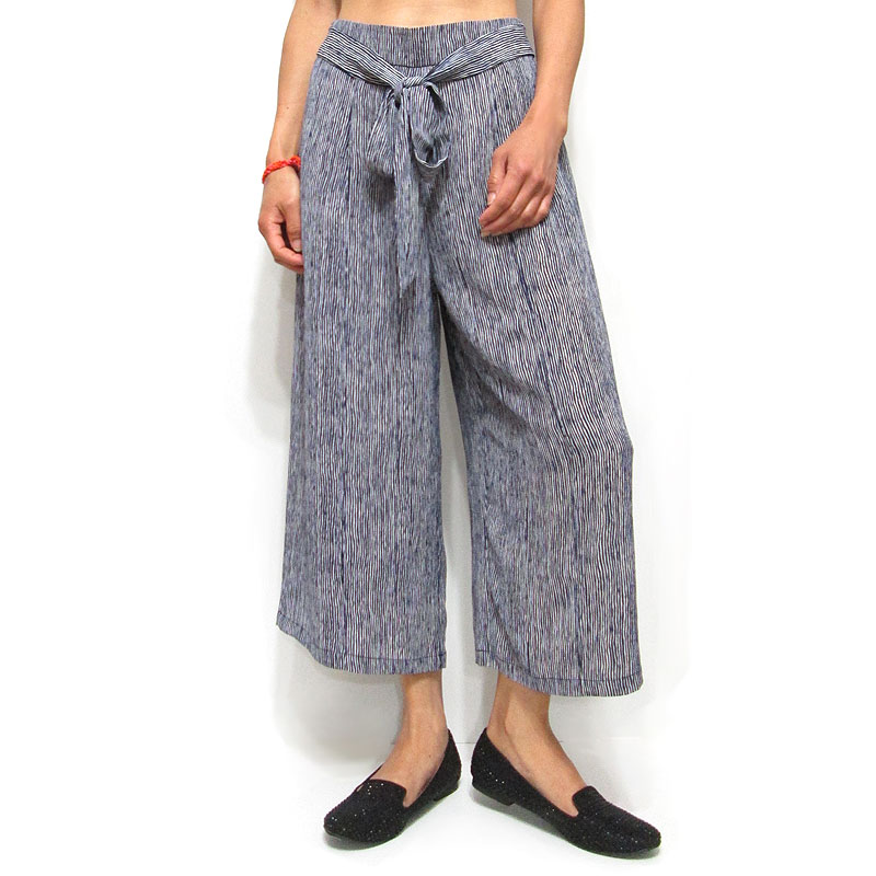 Pants172 Abstract Stripe Gaucho Pants/Navy