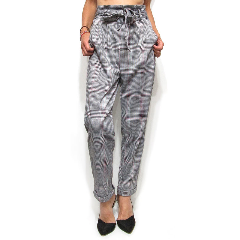 Pants227 Plaid Tapered Easy Pants/Light Grey