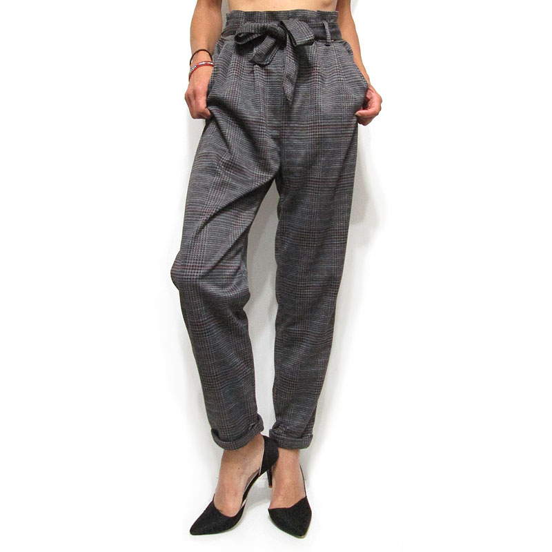 Pants228 Plaid Tapered Easy Pants/Dark Grey