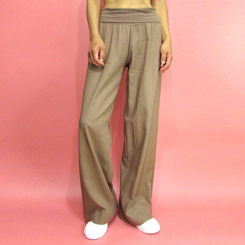 Pants250 Linen Mix Elastic Waist Wide Pants/Mocha
