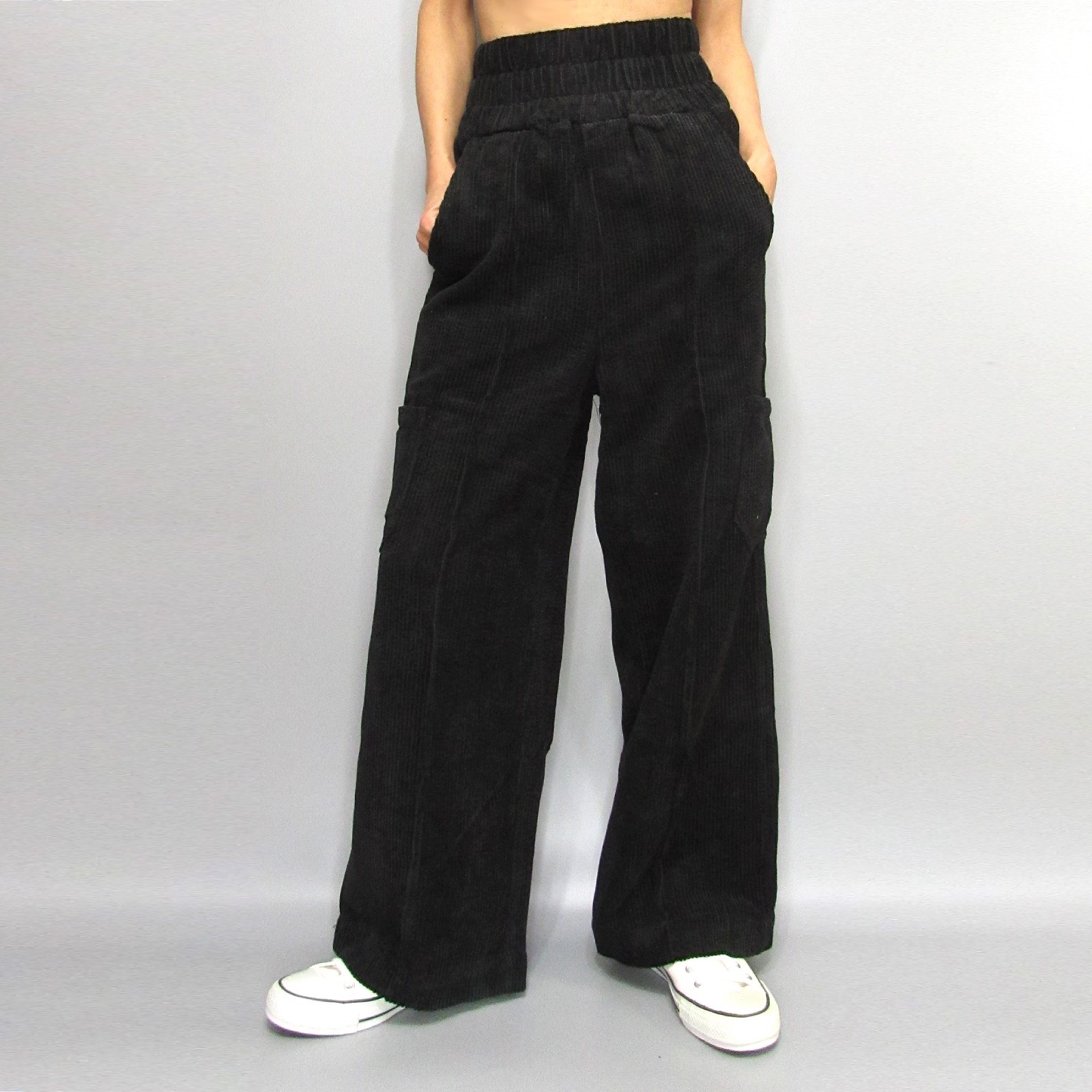 Pants266 Hi-Waist Wide Leg Corduroy Pants/Black