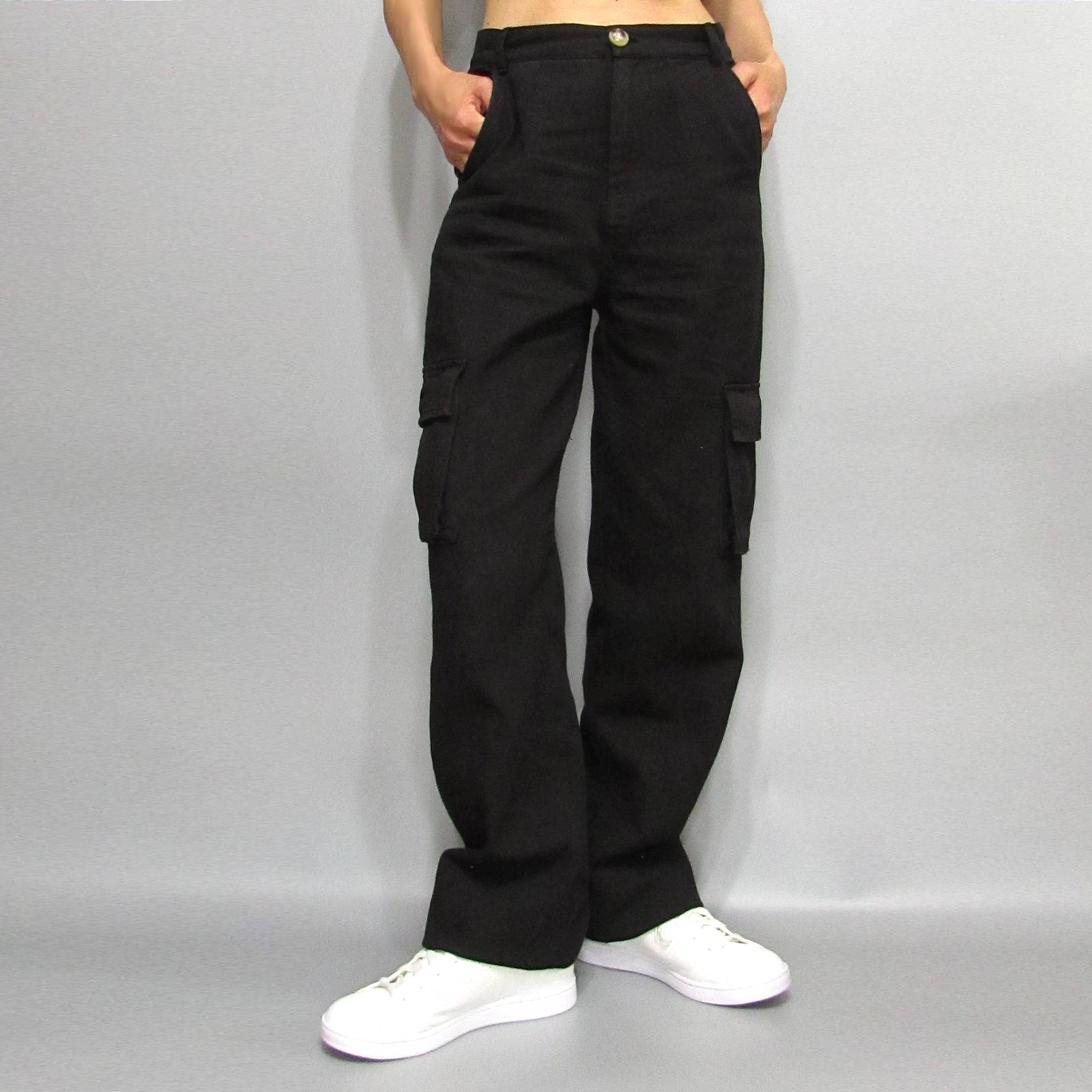 Pants276 Linen Blend High-Waist Cargo Pants/Black