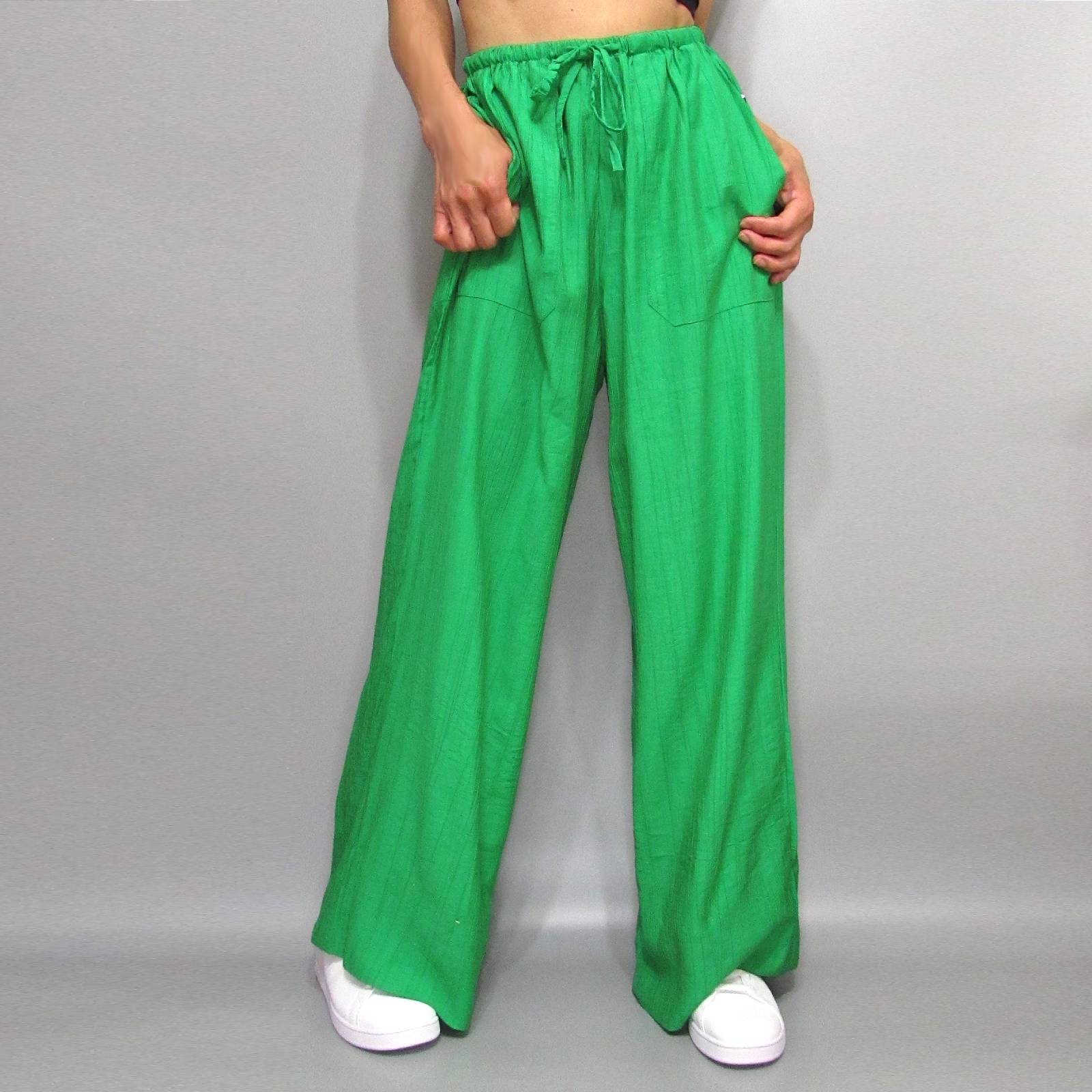 Pants277 Crinkle Wide Leg Drawstring Pants/Green