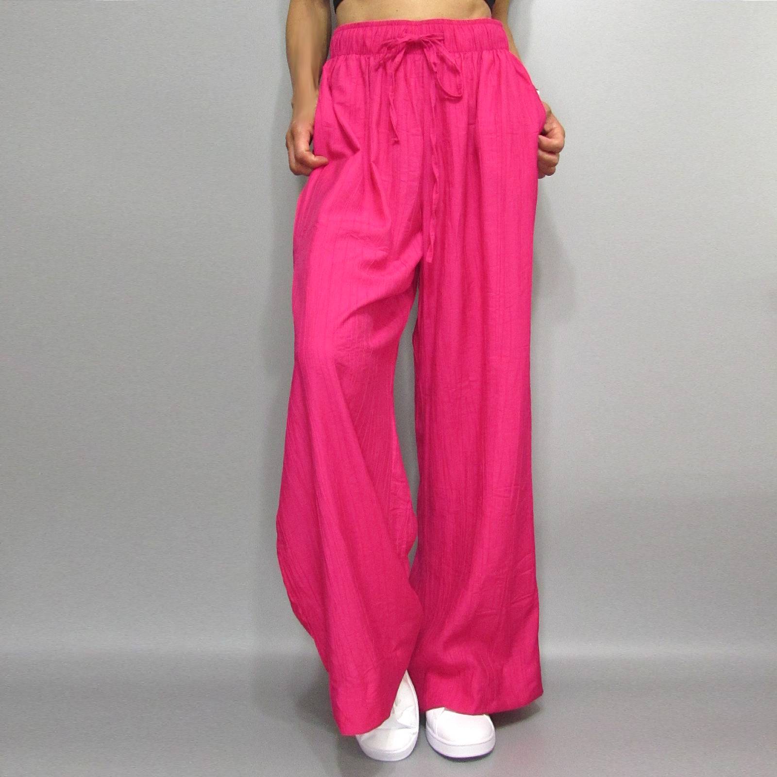 Pants278 Crinkle Wide Leg Drawstring Pants/Fuchsia