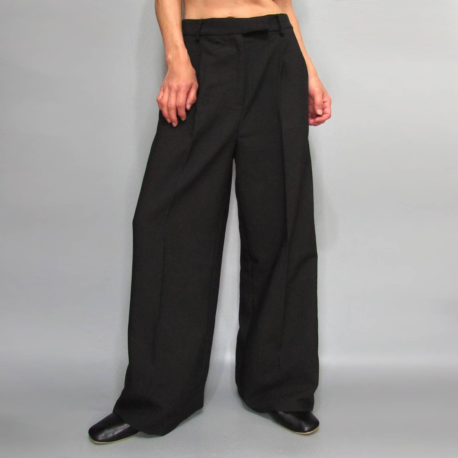 Pants279 Twill Wide Leg Trousers/Black