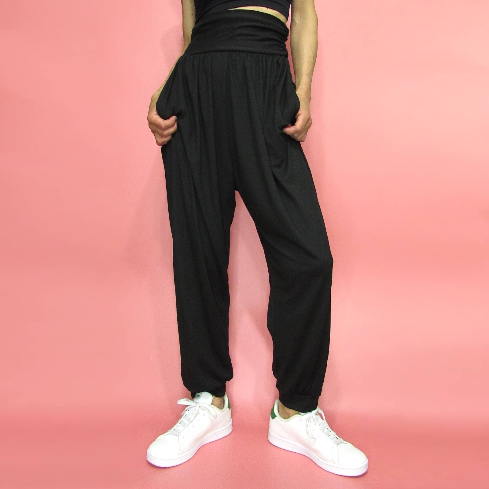 Pants284 Harem Jogger Pants with Side Pockets/Black