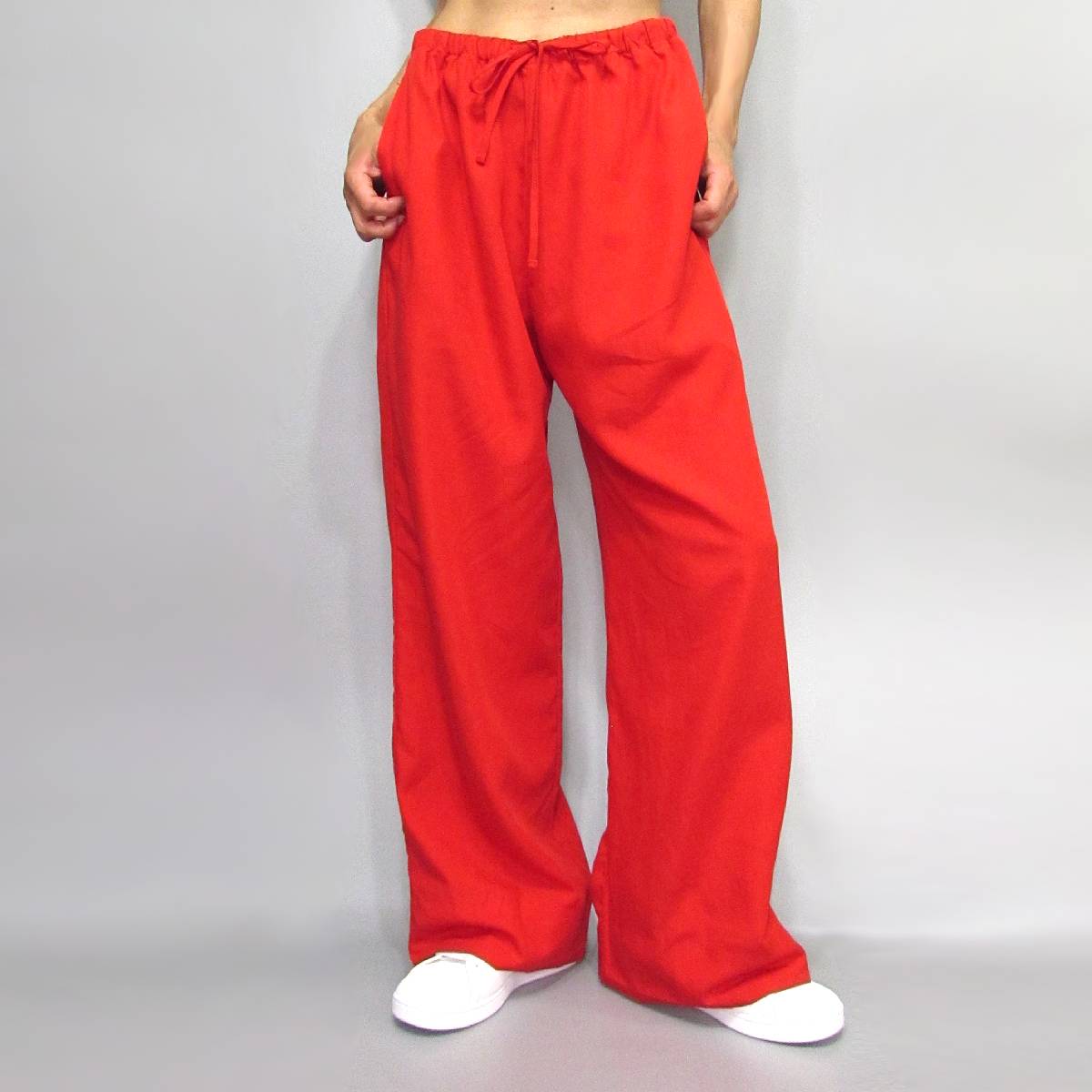 Pants297 Lyocell Linen Straight Leg Drawstring Pants/Red