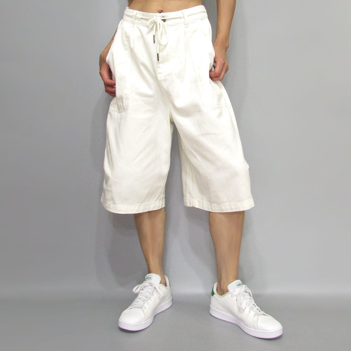 Pants299 Drawstring Wide Leg Jorts/Cream